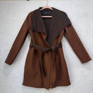 Tahari Coat Womens Medium Wool Blend Wrap Belted Collar Pockets Fall Jacket